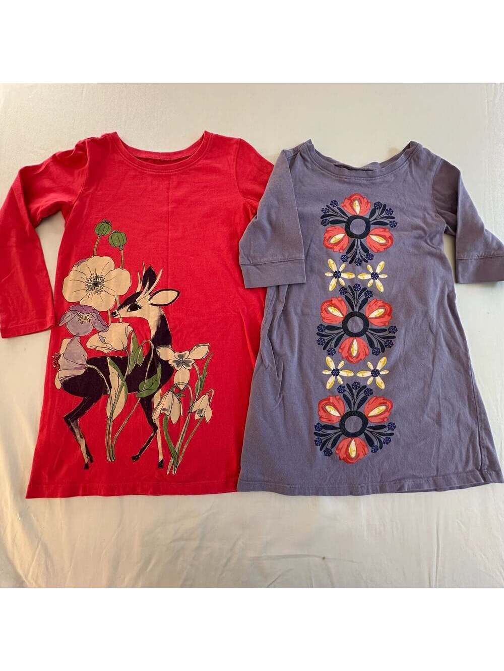 Tea Collection Girls Floral Deer Dress Size 5 Cotton Long Sleeve